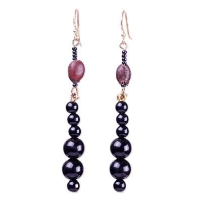 Twilight Dame,'Black and Brown Plastic and Glass Beaded Dangle Earrings'