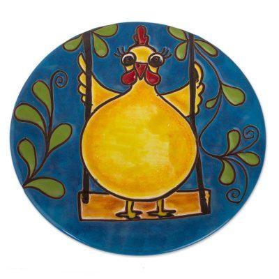 'Whimsical Chicken-Themed Ceramic Wall Art from Mexico'