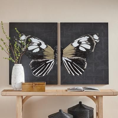 Neutral Butterfly Canvas Wall Art - 31" X 40", Right - Grandin Road