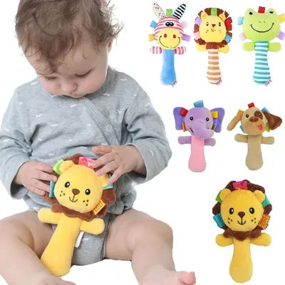Hochet en tissu doux pour bébé de 0 à 12 mois, poupée en peluche, Animal de dessin animé, bâton BB,