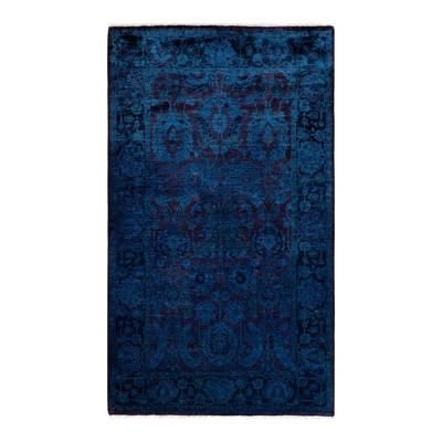 Overton Hand Knotted Wool Vintage Inspired Modern Contemporary Overdyed Blue Area Rug - 3' 2" x 5' 4"