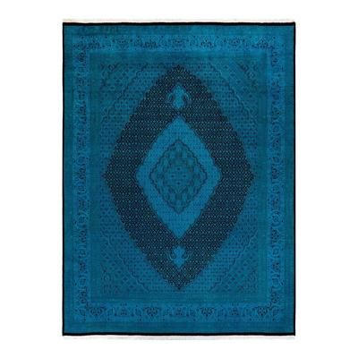 Overton Hand Knotted Wool Vintage Inspired Modern Contemporary Overdyed Blue Area Rug - 8' 1" x 10' 5"