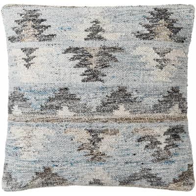 Kiley 18" Square Rustic Gray/Slate Blue/Dark Brown/Ivory/Blue Throw Pillow - Boutique Rugs