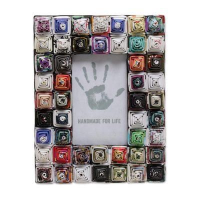 Square Shrines,'3x5 Recycled Paper Photo Frame with Multicolored Squares'