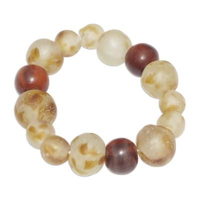 Green Soul,'Handcrafted Green and Brown Beaded Stretch Bracelet'