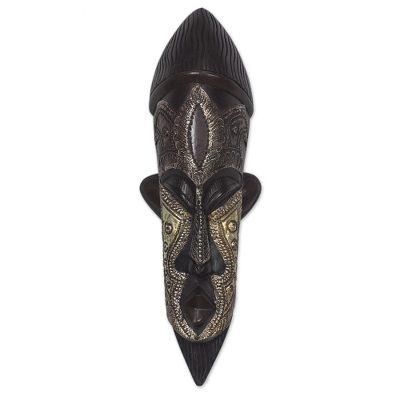Have Patience,'Handcrafted Sese Wood and Aluminum African Mask from Ghana'