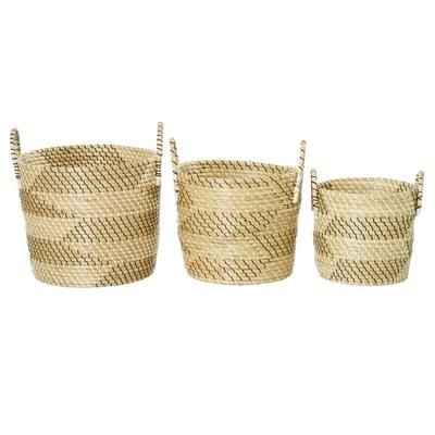 Set Of 3 Beige Sea Grass Modern Storage Basket Storage Basket by Quinn Living in Beige