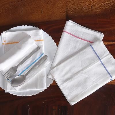 Joyous Meals,'Set of 4 Handwoven Cotton Napkins with Colorful Lines'
