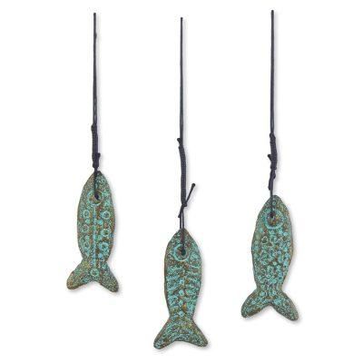 Recycled paper ornaments, 'Happiness Fish' (set of 3)