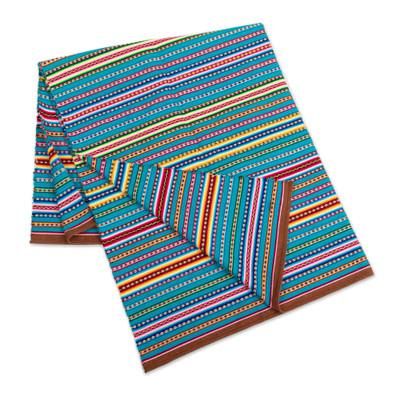 Andes Lagoon,'Handwoven Striped Throw Blanket in Turquoise from Peru'