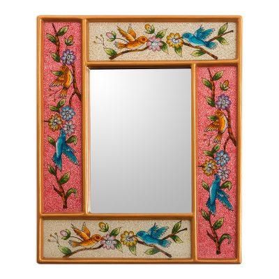 Garden of Joy,'Handcrafted Reverse-Painted Glass Mirror'