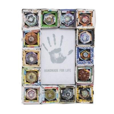 Hexagonal Squares,'Artisan Crafted 3x5 Recycled Paper Frame Geometric Motifs'
