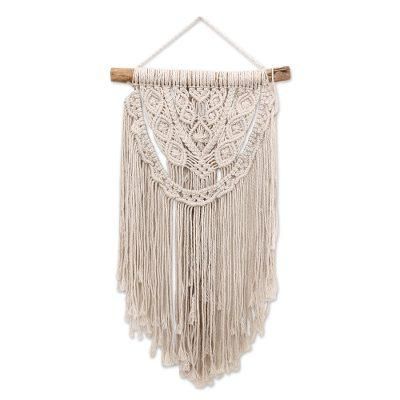 Tegalalang Knot,'Handmade Cotton Wall Hanging with Fringe from Bali'