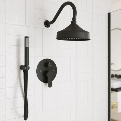 Randolph Morris Tranquil Rainfall Wall Mounted Shower Set with Round Showerhead, Round valve and Wand Handshower - Matte Black RMAS-2SR-RRHGN-HSW-MB