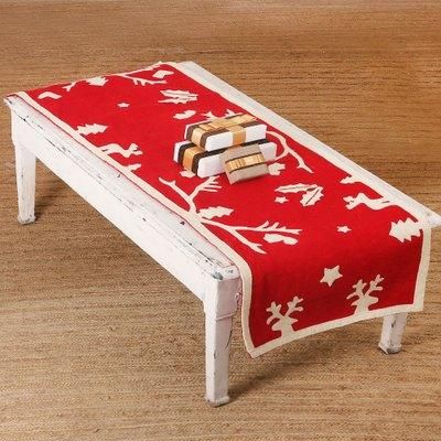 Red Holidays,'Handmade Applique Wool Felt Christmas Table Runner in Red'