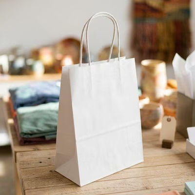 White Paper Merchandise Handle Bags 7 1/16" x 3 9/16" x 9 1/16" 50 Pack GMB4W