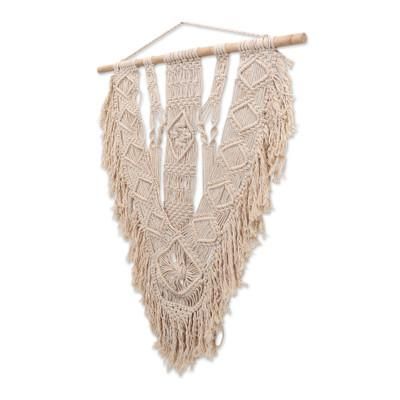 Victory Banner,'Cotton Macrame Wall Hanging on Bamboo Rod'