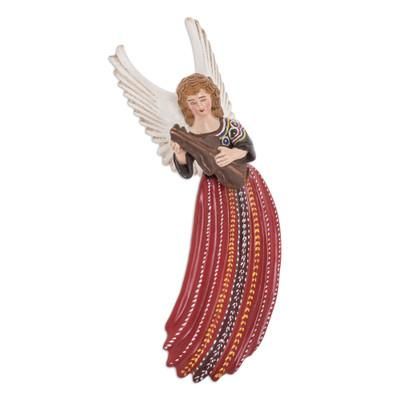 Joyabaj,'Guatemalan Folk Art Hand-Painted Ceramic Angel Wall Accent'