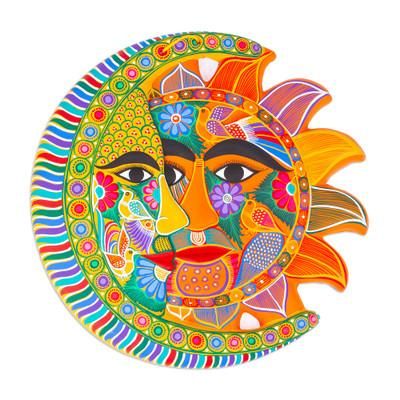 Marigold Autumn,'Yellow Hand Painted Sun and Moon Eclipse Ceramic Wall Art'