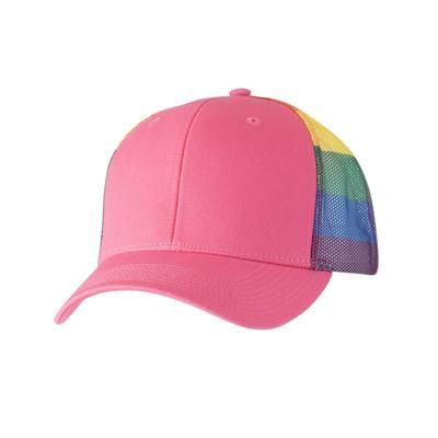 Kati S700M Printed Mesh Trucker Cap in Hot Pink/Rainbow size Adjustable | Cotton/Polyester Blend
