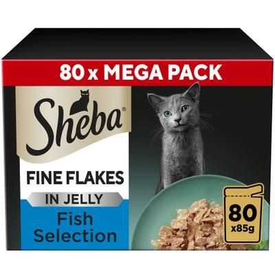 80x85g Fish Selection in Jelly Fine Flakes Pouches Sheba Wet Cat Food