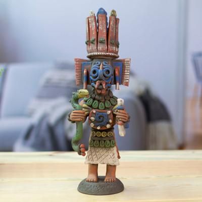 Tlaloc Priest,'Hand-Painted Folk Art Tlaloc Priest Ceramic Sculpture'