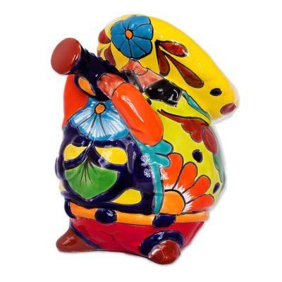 'Talavera-Style Ceramic Figurine of a Mariachi with a Trumpet'