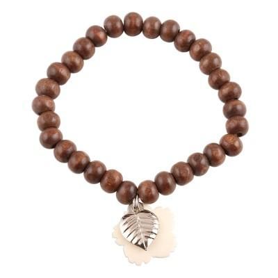 Boho Leaf,'Wood Beaded Stretch Bracelet from India'