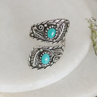 Call from Paradise,'Classic Leafy and Floral Reconstituted Turquoise Wrap Ring'