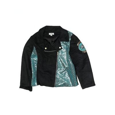 D-Signed Faux Leather Jacket: Teal Brocade Clothing - Kids Girl's Size X-Large