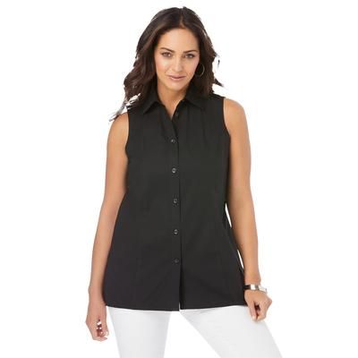 Plus Size Women's Stretch Cotton Poplin Sleeveless Shirt by Jessica London in Black (Size 18 W)