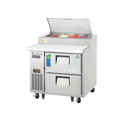 Everest Refrigeration EPPR1-D2 35 5/8" EPP Series Pizza Prep Table w/ Refrigerated Base, 115v, Stainless Steel, Holds (4) 1/3-size Pans