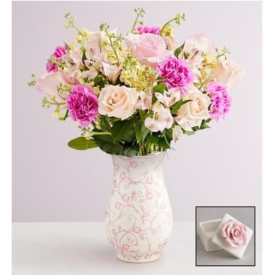 1-800-Flowers Flower Delivery Splendid Spring Double Bouquet W/ Precious Pink Rose Vase & Rose Keepsake Box