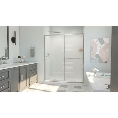 Dreamline DreamLine Infinity-Z 30 inch D x 60 inch W x 78 3/4 inch H Semi-Frameless Sliding Shower Door in Brushed Nickel and Frosted Glass, Left Drain Shower Base, and Wall Kit in White D2096030XFL0004