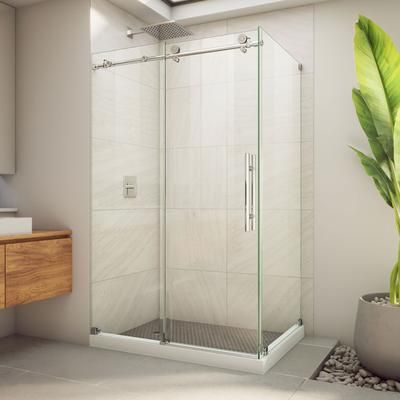 Dreamline DreamLine Enigma-X 32 1/2 inch D x 48 3/8 inch W x 76 inch H Frameless Sliding Shower Enclosure in Polished Stainless Steel SE6148F320VDX08