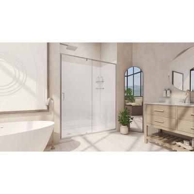 Dreamline DreamLine Flex 34 inch D x 60 inch W x 78 3/4 inch H Semi-Frameless Pivot Shower Door in Brushed Nickel, Left Drain Shower Base, and Wall Kit in White D2226034XXL0004