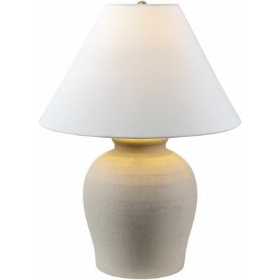 Raireshwar 23"H x 17"W x 17"D Beige/White/Metallic - Brass/Translucent Table Lamp - Boutique Rugs