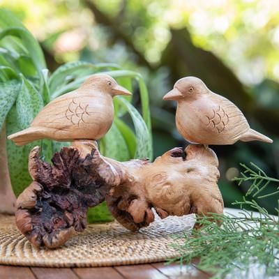 Honeymoon Sparrow,'Handcrafted Romantic Jempinis and Benalu Wood Bird Sculpture'