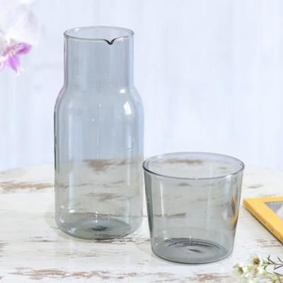 Misty Elixir,'Handblown Clear Black Pitcher and Rocks Glass Set'