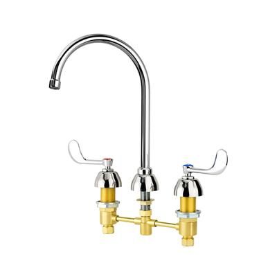 Krowne 14-841L Deck Mount Restroom Faucet w/ 8" Gooseneck Spout & Wristblade Handles - 8" Centers, Chrome Plated