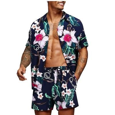 Per uomo Grafico Foglia di palma Piante Tropicali 2 pezzi Set di camicie Camicia hawaiana estiva Manica Corta Pantaloni corti Collo ripiegato Designer Spiaggia Vacanza Casuale Quotidiano 3D Estate