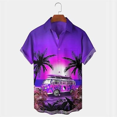 Per uomo Auto Albero di Cocco Piante Tropicali Camicia Camicia hawaiana estiva Camicia Aloha Maniche Corte Camicia Collo ripiegato Tropicale Moda Hawaiano All'aperto Streetwear Camicia hawaiana Nero