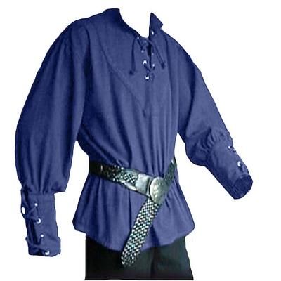 Punk Gotico Medievale Rinascimento Blusa / Camicia Costume Cosplay Tunica Guerriero Cavaliere Vichingo Cavaliere Celtico Ranger Coulisse Tinta unita Costume Per uomo Celtico Costumi da pirata