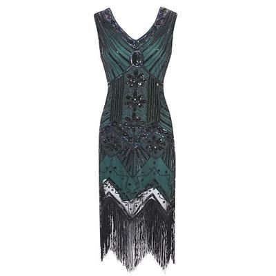Anni Ruggenti Anni 1920 Lunghezza al ginocchio Vestito Abito Flapper Abito da Ballo Senza maniche Il grande Gatsby Charleston Invitato al matrimonio Frangia con nappe Scollo a V Costume Per donna