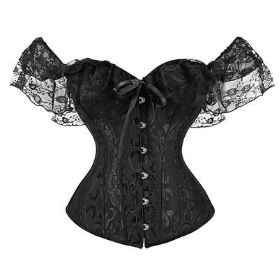 donne pizzo floreale spalle scoperte corsetto overbust bustier disossato corsetto overbust bodyshaper lingerie top rococò punk e gotico