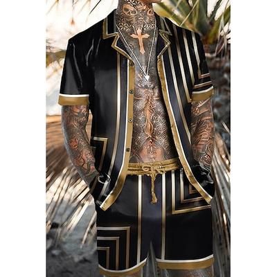 Per uomo Albero di Cocco Piante Tropicali 2 pezzi Set di camicie Camicia hawaiana estiva Manica Corta Pantaloni corti Colletto cubano Tropicale Moda Hawaiano Streetwear Casuale Camicia hawaiana