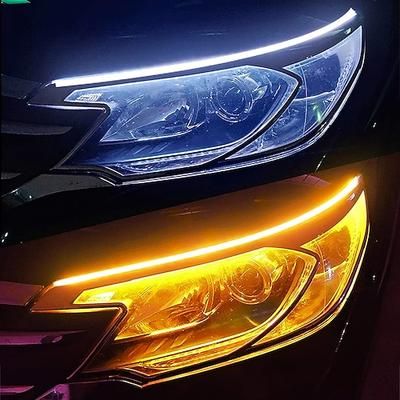 2 pz led drl auto luce di marcia diurna luce di striscia flessibile impermeabile auto fari freno tubo di flusso luce indicatori di direzione bianco giallo blu 12 v 30/45/60 cm con driver