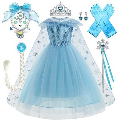Settimana del libro 2026 Regina delle nevi Gelido Fiaba Principessa Elsa Abito da damigella Costume per festa a tema Abiti in tulle Cosplay for Ragazze Bambini Natale Carnevale Mascherata Matrimonio