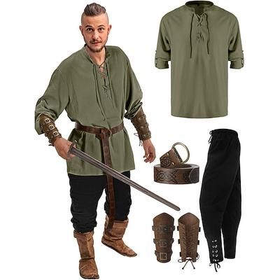 Retrò Vintage Medievale Rinascimento Pantaloni Abiti Cintura in Vita Pirata Vichingo Ranger Costume Per uomo Vichingo Fantasia Halloween Carnevale Mascherata Carnevale Performance Mascherata Adulti