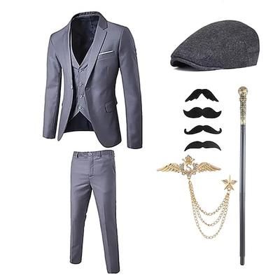Anni Ruggenti Anni 1920 Retrò Vintage Abiti Completi Blazer Set di accessori Gentiluomo Gangster Fibbia Tinta unita Collo ripiegato Costume Per uomo Halloween Carnevale Festa Sera Casual